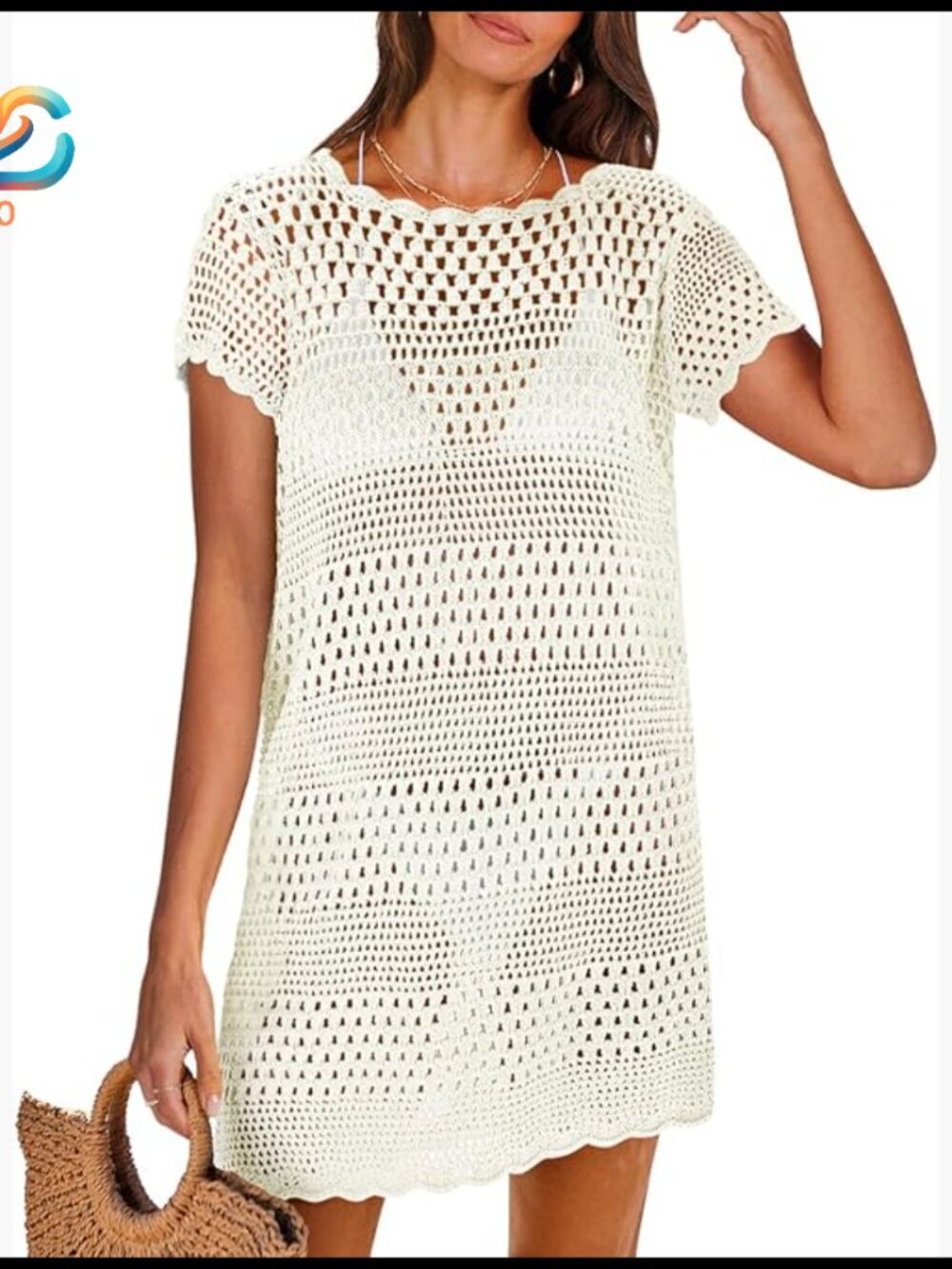 Crochet Mesh Pullover Cover Up Dress Loose Fit Acrylic Beach Swimwear